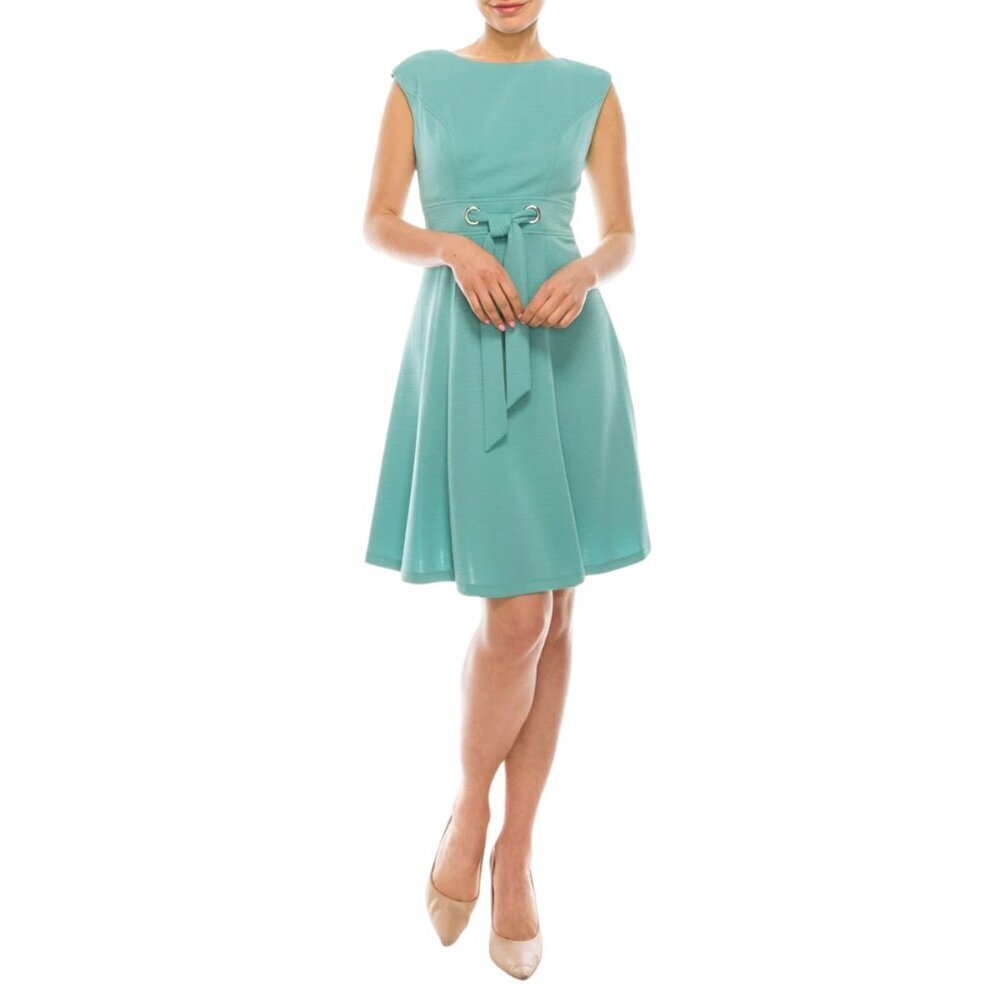 LONDON TIMES Turquoise Tie Waist Dress 8